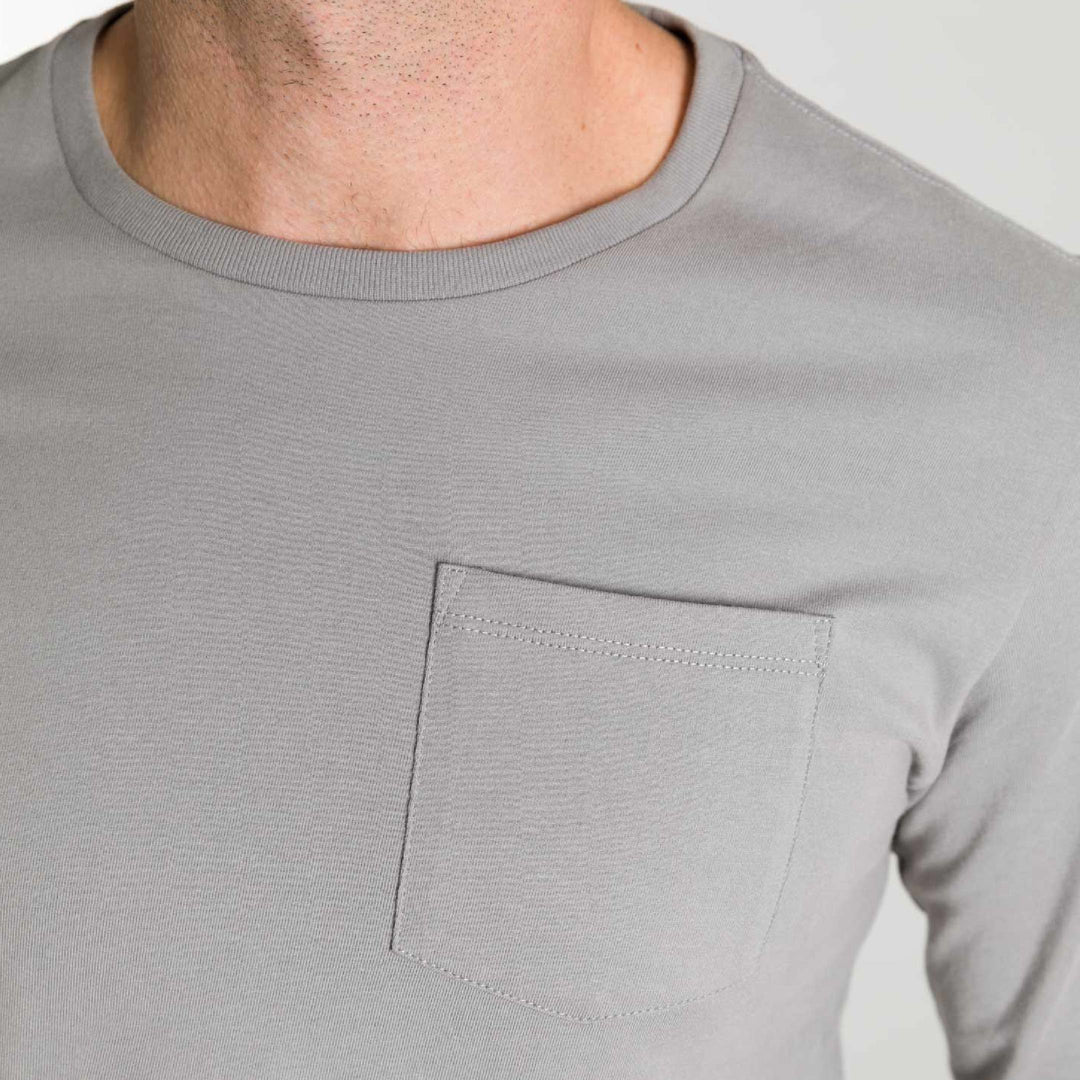 Ash & Erie Light Grey Long Sleeve Pima Cotton Crew Neck Tee for Short Men   Long Sleeve Premium Tee