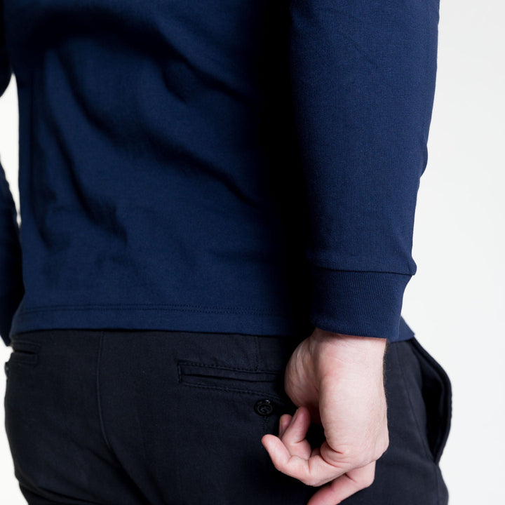 Ash & Erie Navy Long Sleeve Pima Cotton Crew Neck Tee for Short Men   Long Sleeve Premium Tee