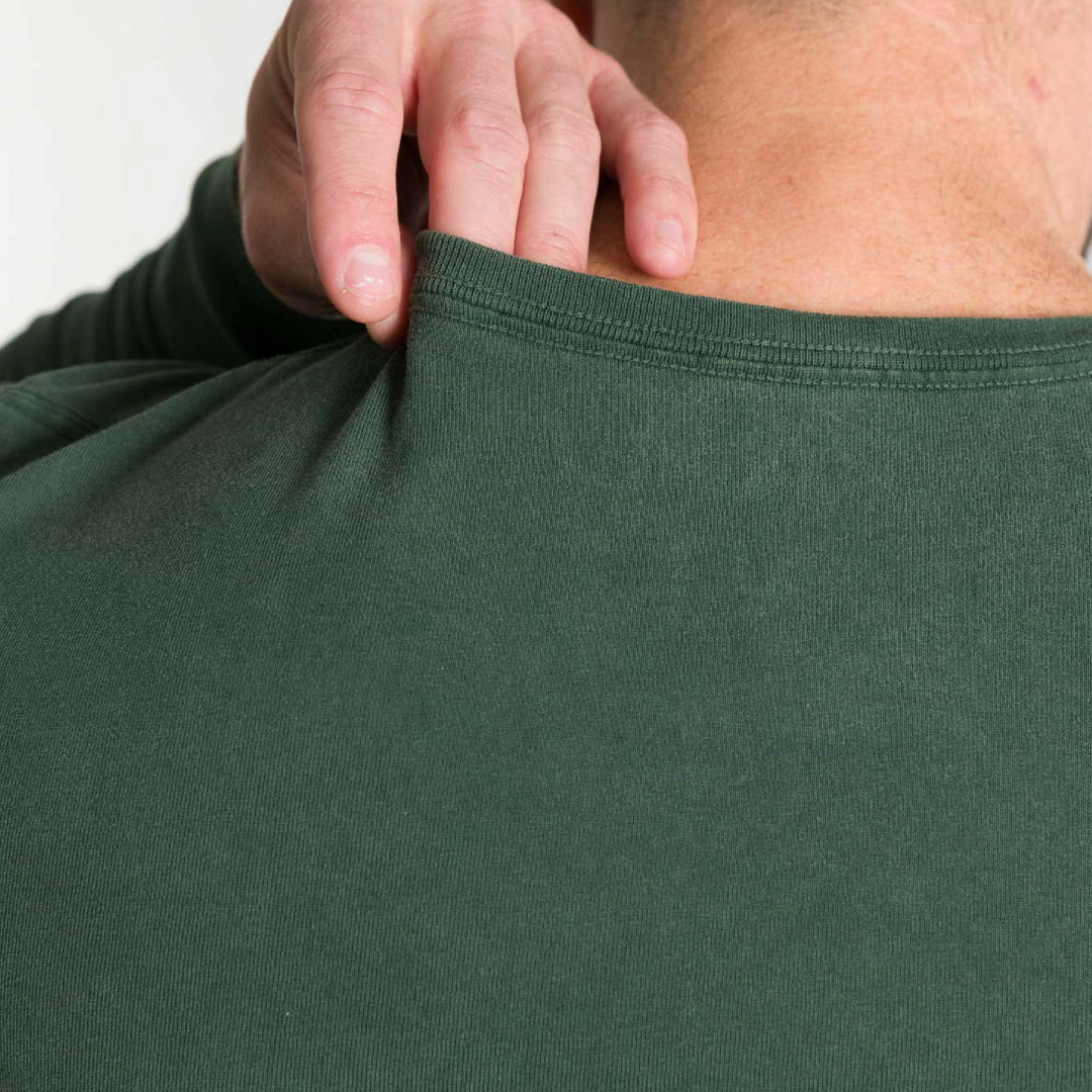 Ash & Erie Washed Green Long Sleeve Pima Cotton Crew Neck Tee for Short Men   Long Sleeve Premium Tee