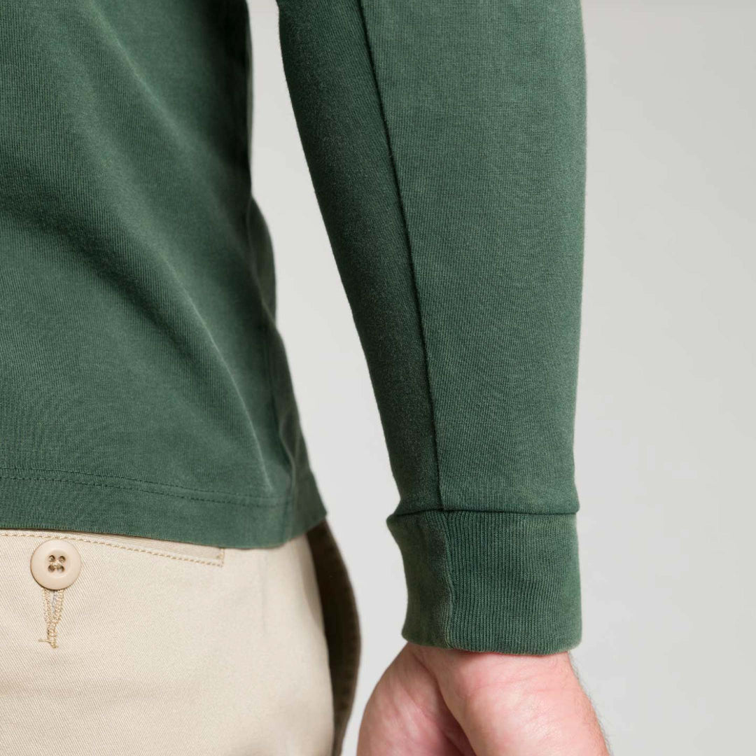 Ash & Erie Washed Green Long Sleeve Pima Cotton Crew Neck Tee for Short Men   Long Sleeve Premium Tee