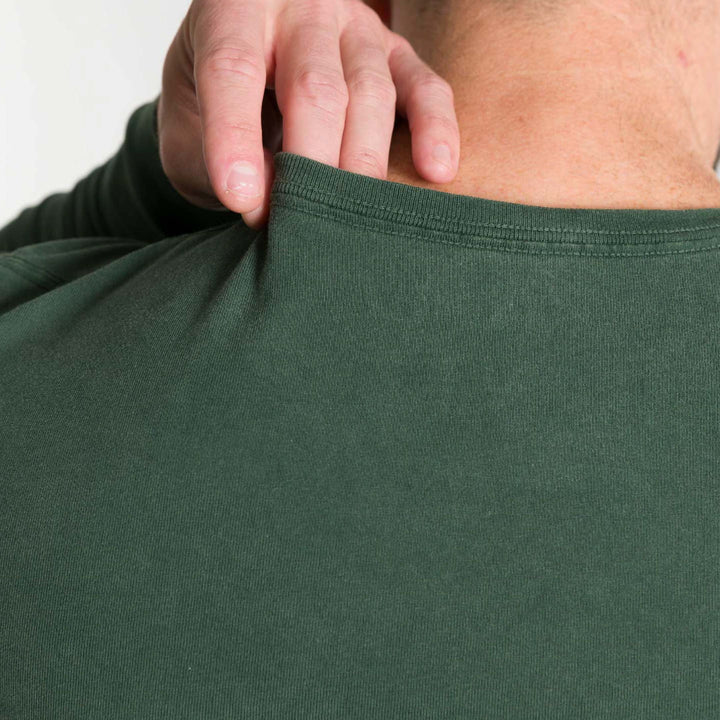 Ash & Erie Washed Green Long Sleeve Pima Cotton Crew Neck Tee for Short Men   Long Sleeve Premium Tee