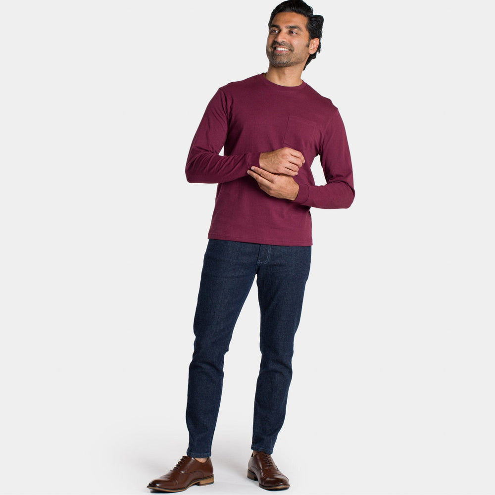 Ash & Erie Burgundy Long Sleeve Pocket Tee for Short Men   Long Sleeve Tee