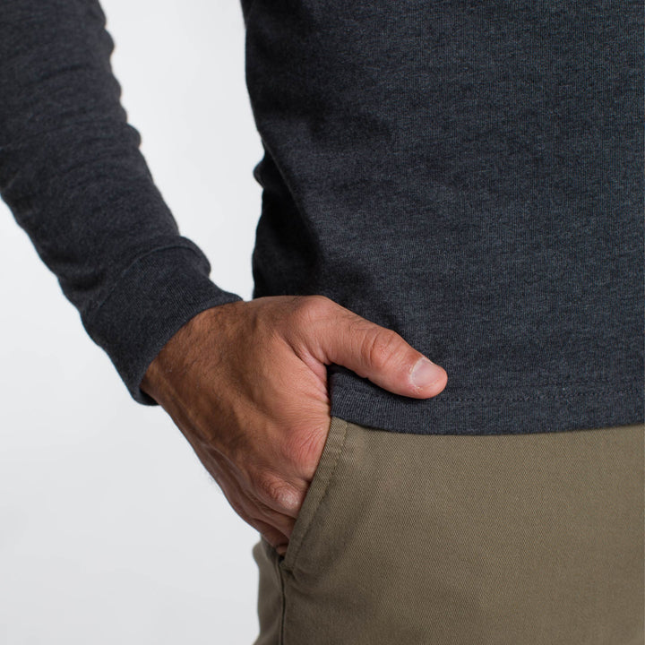 Ash & Erie Heather Black Long Sleeve Pocket Tee for Short Men   Long Sleeve Tee