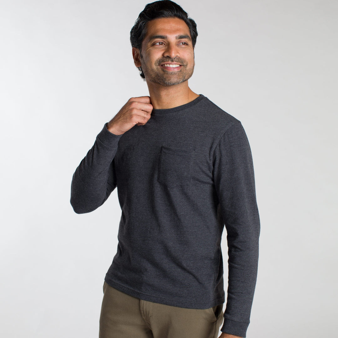 Ash & Erie Heather Black Long Sleeve Pocket Tee for Short Men   Long Sleeve Tee