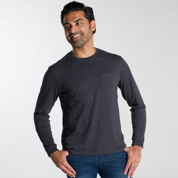 Ash & Erie Heather Charcoal Long Sleeve Pocket Tee for Short Men   Long Sleeve Tee