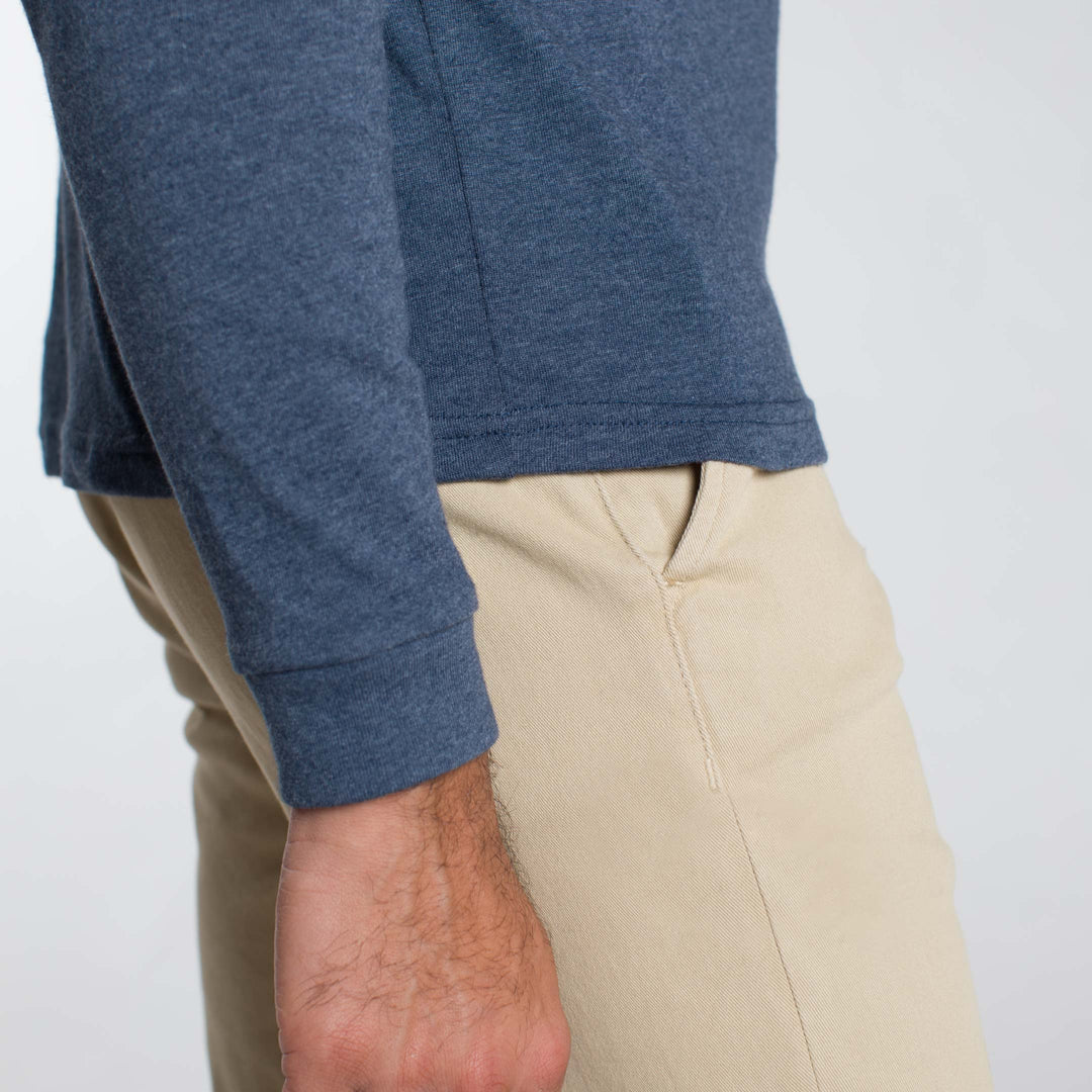 Ash & Erie Heather Dark Navy Long Sleeve Pocket Tee for Short Men   Long Sleeve Tee