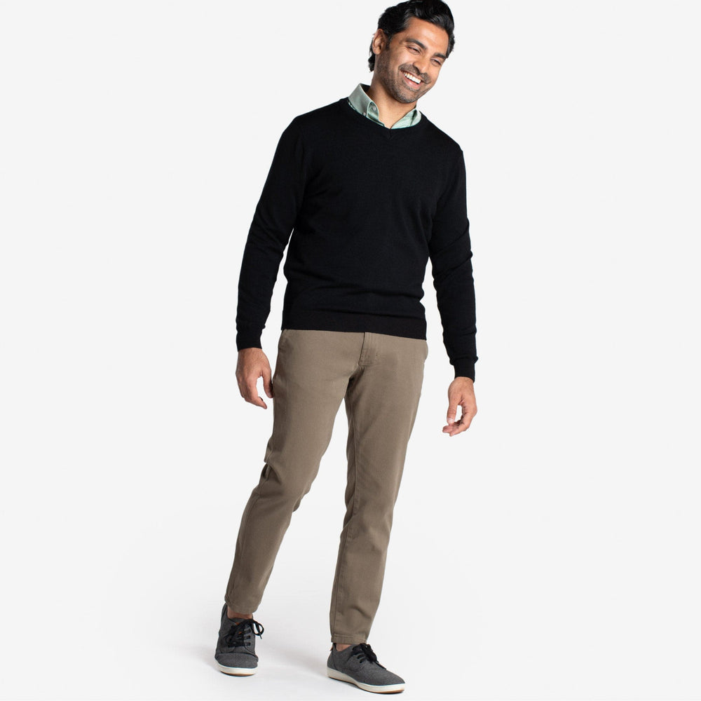 Buy Black Merino V-Neck Sweater for Short Men | Ash & Erie   Merino Wool Sweater