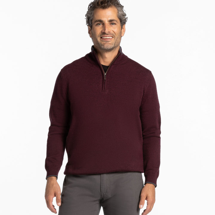 Ash & Erie Burgundy Merino Quarter-Zip Sweater for Short Men   Merino Wool Sweater