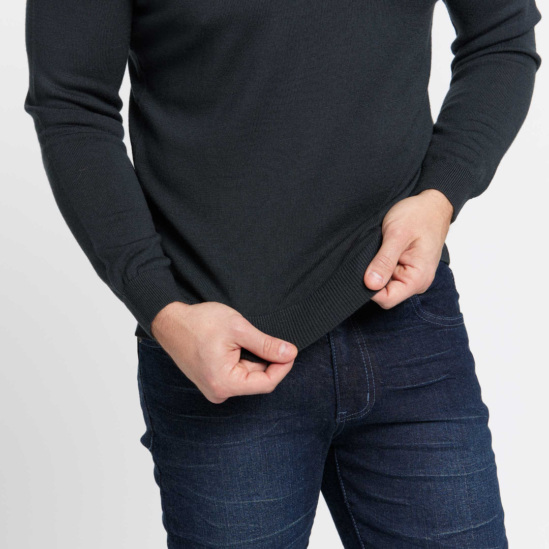 Buy Charcoal Merino Crew-Neck Sweater for Short Men | Ash & Erie   Merino Wool Sweater