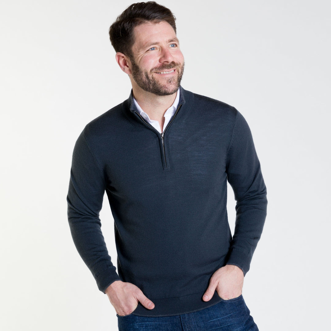 Ash & Erie Charcoal Merino Quarter-Zip Sweater for Short Men   Merino Wool Sweater