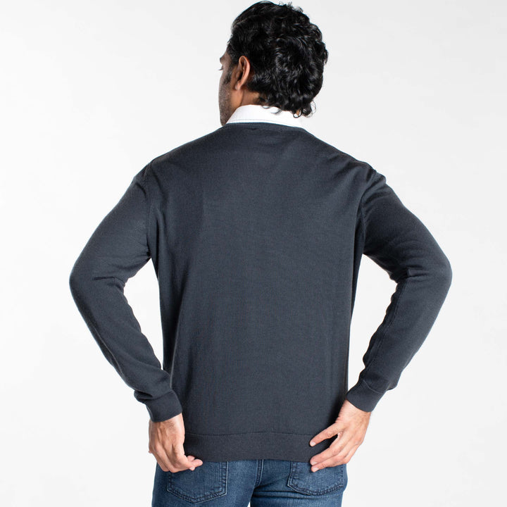 Buy Charcoal Merino V-Neck Sweater for Short Men | Ash & Erie   Merino Wool Sweater