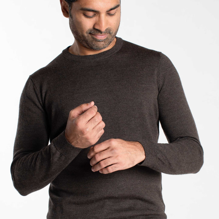 Buy Dark Brown Merino Crew-Neck Sweater for Short Men | Ash & Erie   Merino Wool Sweater