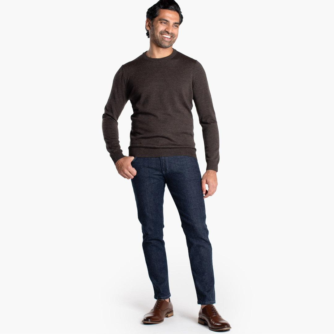 Buy Dark Brown Merino Crew-Neck Sweater for Short Men | Ash & Erie   Merino Wool Sweater