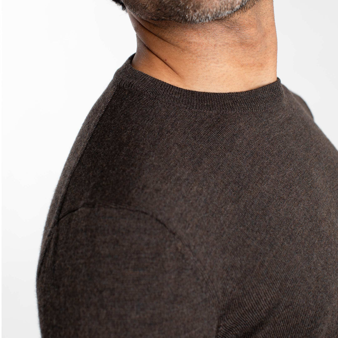 Buy Dark Brown Merino Crew-Neck Sweater for Short Men | Ash & Erie   Merino Wool Sweater