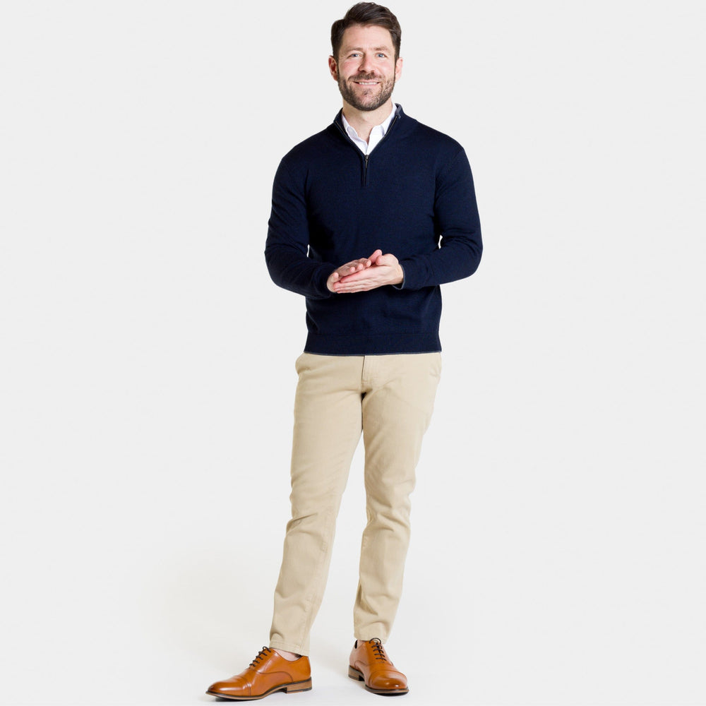 Buy Navy Merino Quarter-Zip Sweater for Short Men | Ash & Erie   Merino Wool Sweater