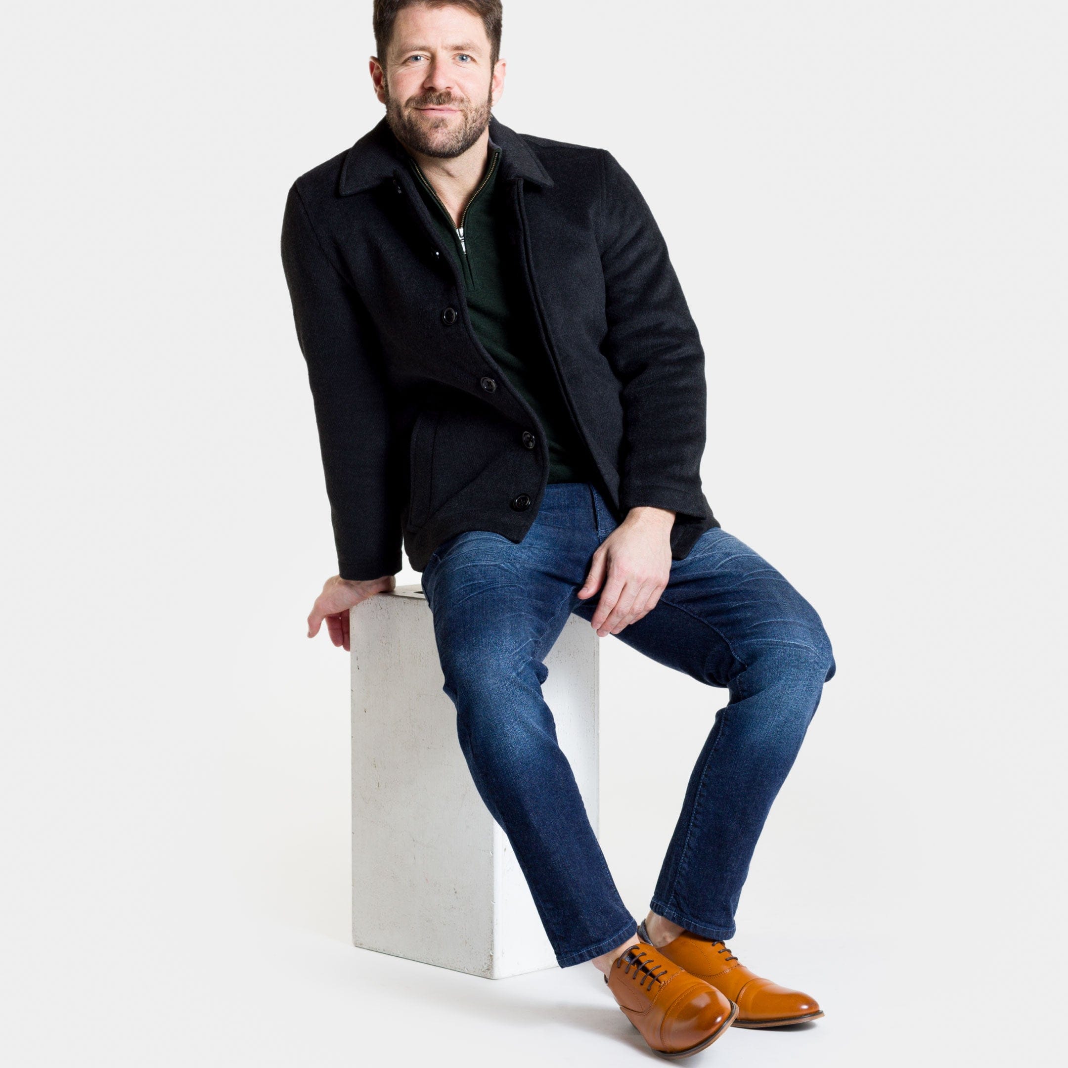 pea coat with dress shirt 50 Peacoat Outfit Ideas for Men