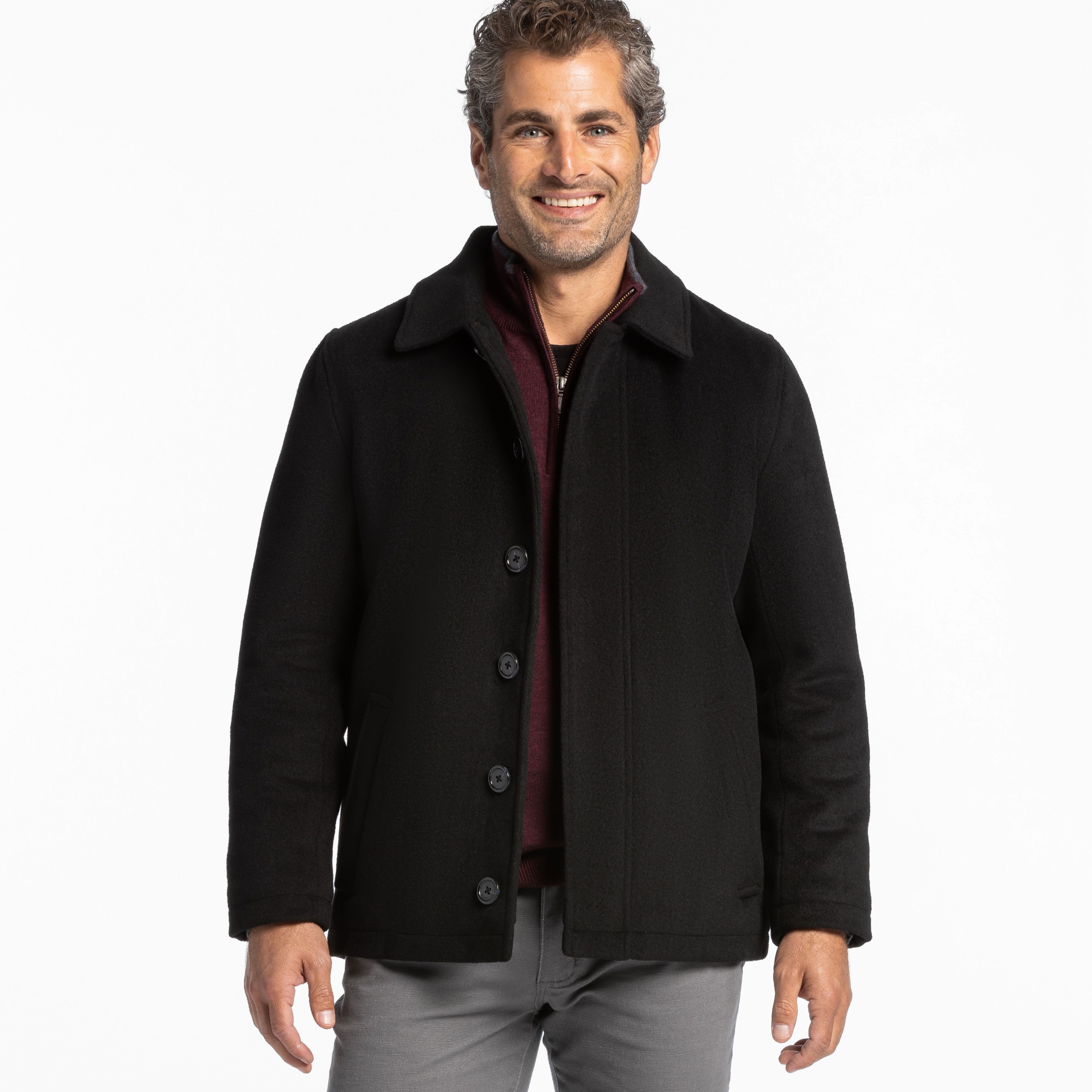 Ash & Erie Black Wool Peacoat for Short Men Black / XXL Ash & Erie Black Wool Peacoat for Short Men Black / XXL