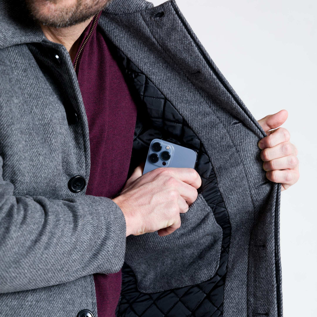 Ash & Erie Grey Herringbone Peacoat for Short Men   Peacoat