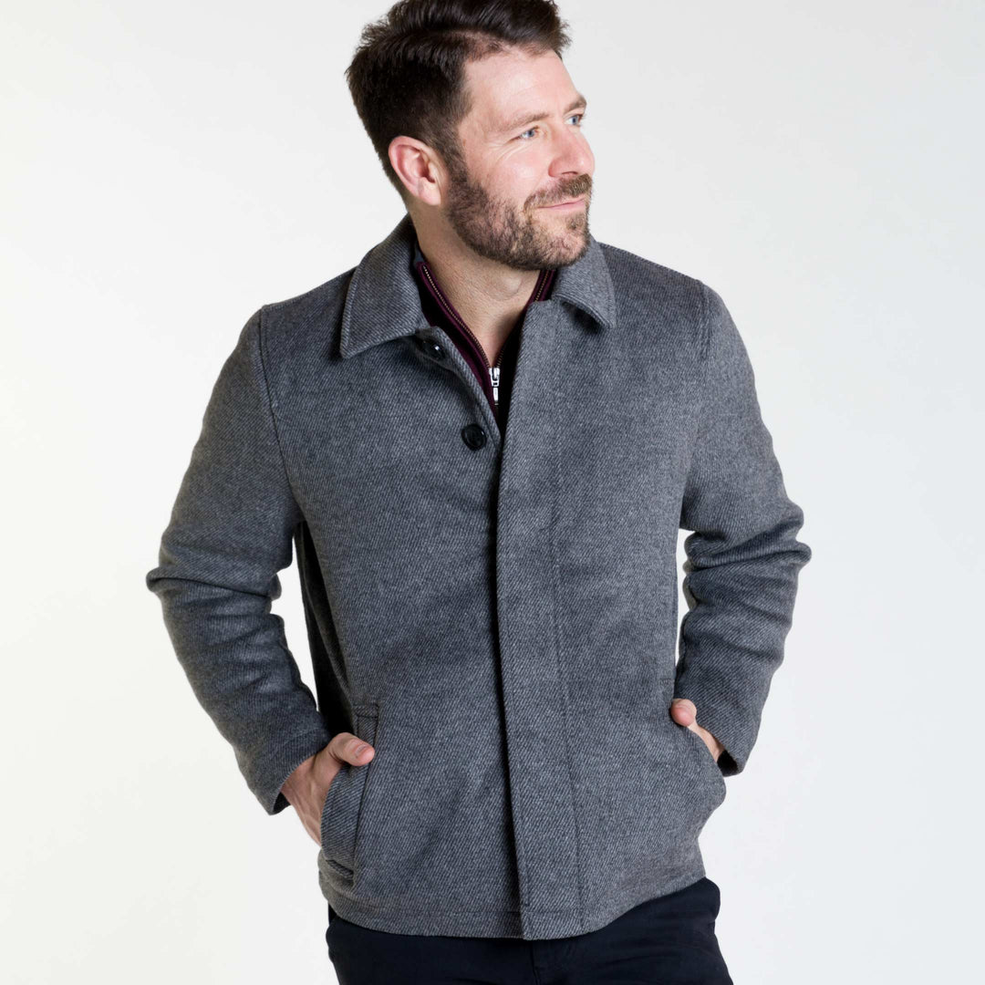 Ash & Erie Grey Herringbone Peacoat for Short Men   Peacoat