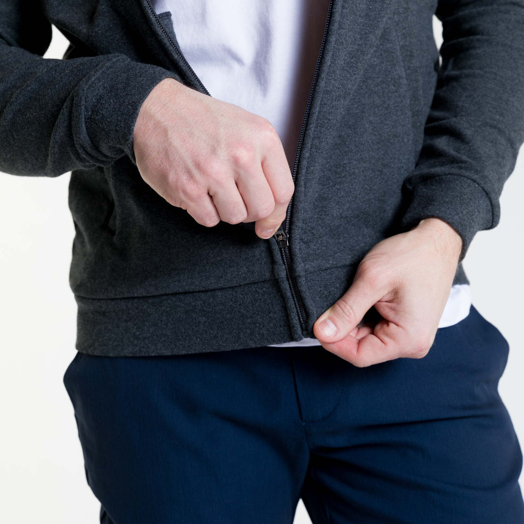 Ash & Erie Charcoal French Terry Full-Zip Hoodie for Short Men   Roam Hoodie