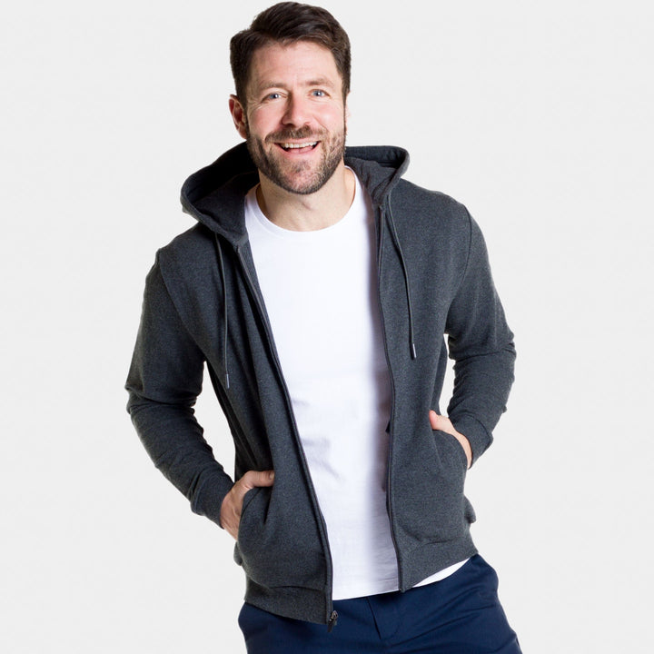 Ash & Erie Charcoal French Terry Full-Zip Hoodie for Short Men   Roam Hoodie