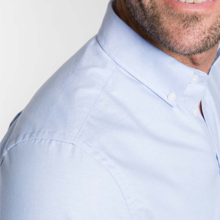 Ash & Erie Blue Oxford Wrinkle Free Short Sleeve Shirt for Short Men   Short Sleeve Everyday Shirts