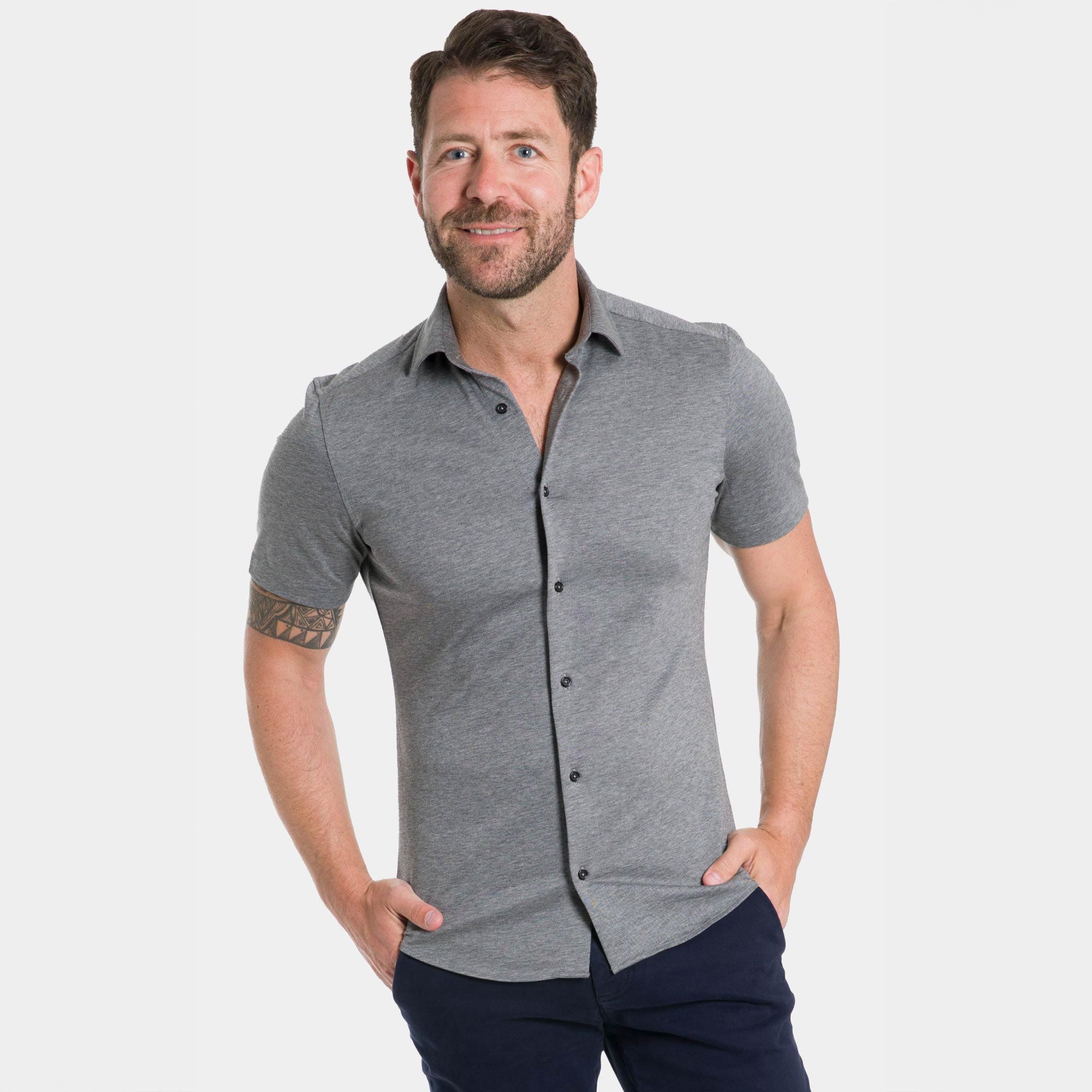 Ash & Erie Charcoal Mélange Short Sleeve Performance Stretch Shirt