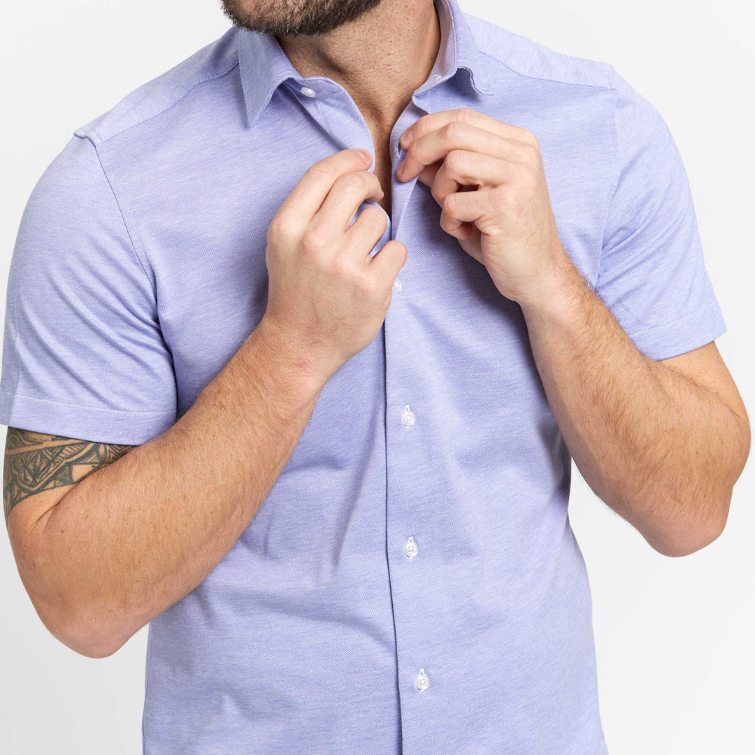 Ash & Erie Lavender Melange Short Sleeve Performance Stretch Shirt for Short Men   Short Sleeve Everyday Shirts