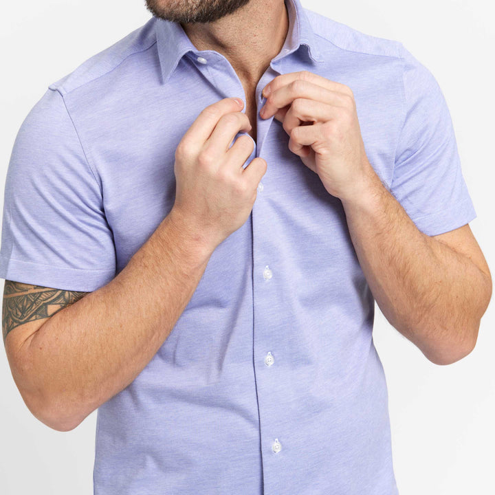 Ash & Erie Lavender Melange Short Sleeve Performance Stretch Shirt for Short Men   Short Sleeve Everyday Shirts
