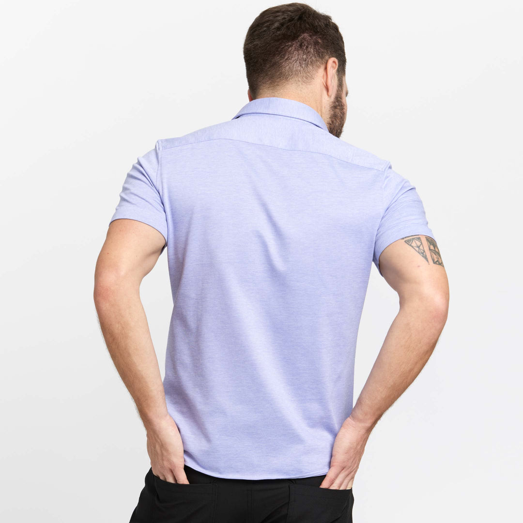 Ash & Erie Lavender Melange Short Sleeve Performance Stretch Shirt for Short Men   Short Sleeve Everyday Shirts