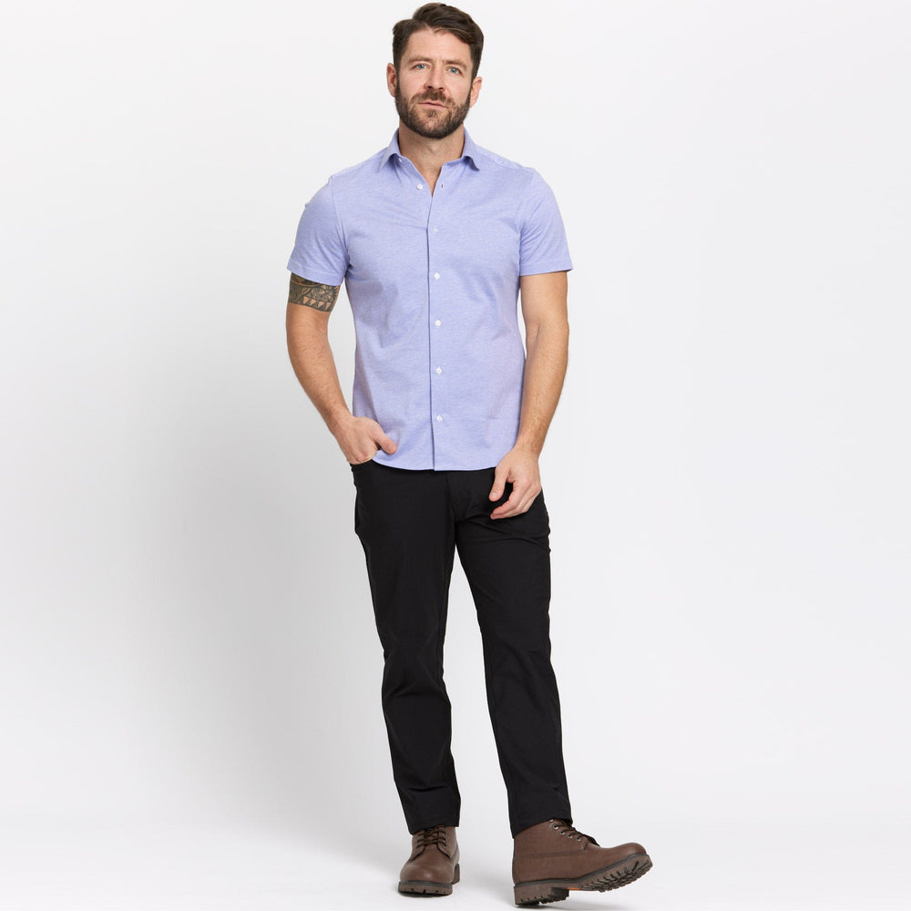 Ash & Erie Lavender Melange Short Sleeve Performance Stretch Shirt for Short Men   Short Sleeve Everyday Shirts