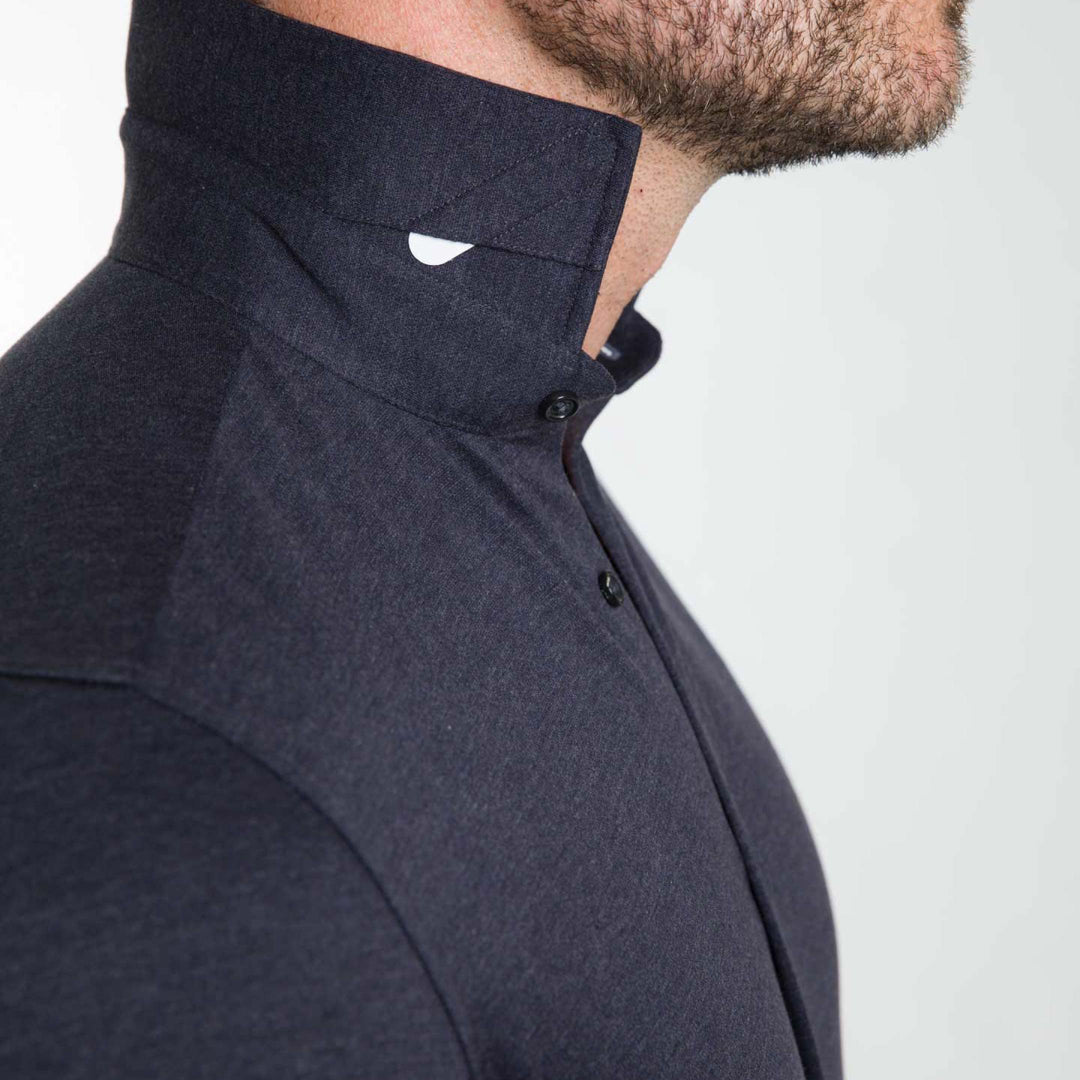 Ash & Erie Navy Melange Short Sleeve Performance Stretch Shirt for Short Men   Short Sleeve Everyday Shirts