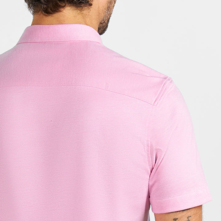 Ash & Erie Pink Melange Short Sleeve Performance Stretch Shirt for Short Men   Short Sleeve Everyday Shirts