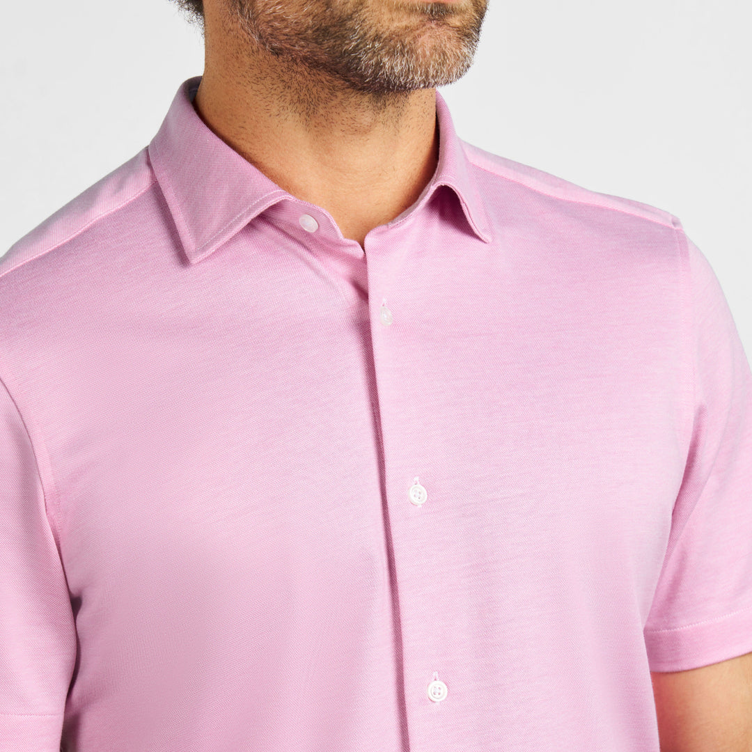 Ash & Erie Pink Melange Short Sleeve Performance Stretch Shirt for Short Men   Short Sleeve Everyday Shirts