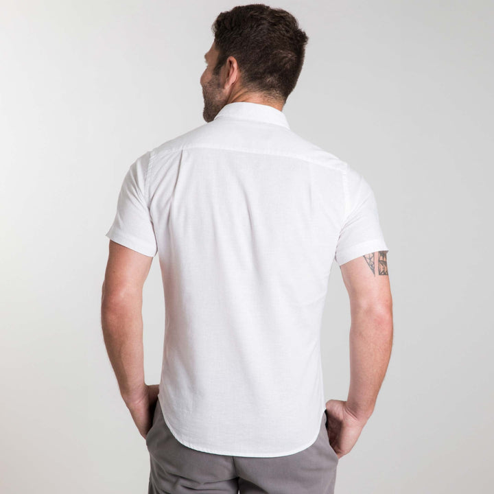 Ash & Erie White Linen Short Sleeve Shirt for Short Men   Short Sleeve Everyday Shirts