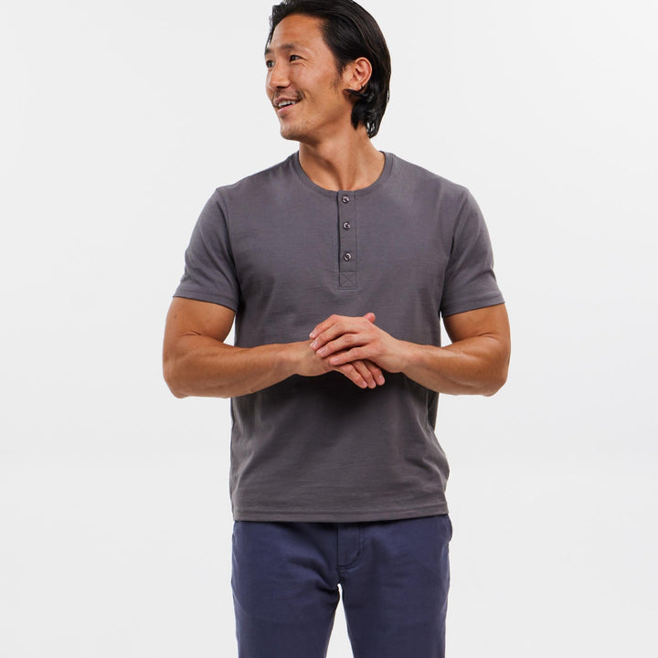 Ash & Erie Blue Short Sleeve Pima Cotton Henley for Short Men   Short Sleeve Henley