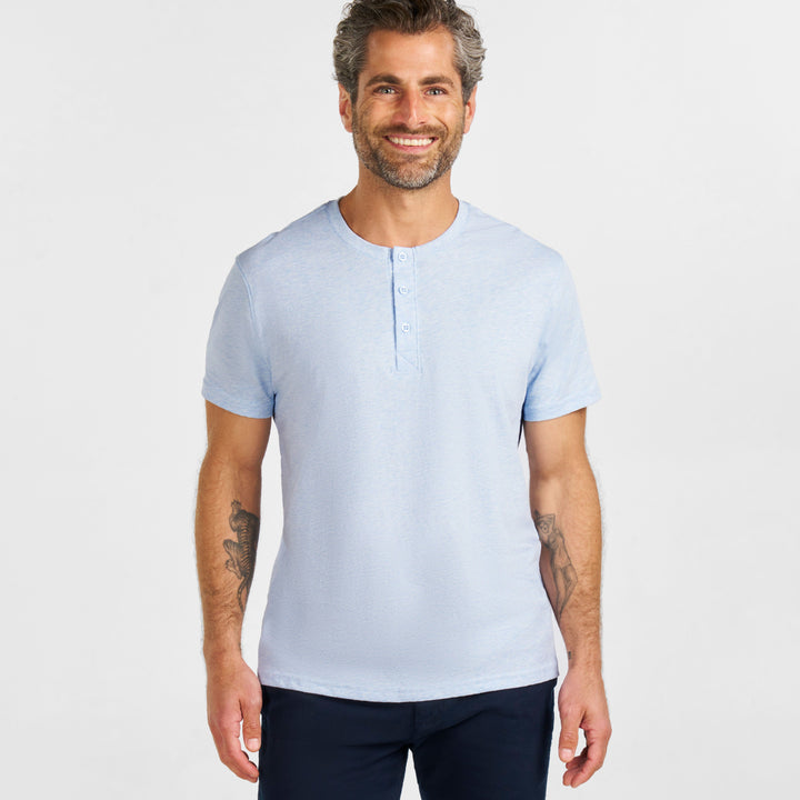 Ash & Erie Melange Light Blue Short Sleeve Henley for Short Men   Short Sleeve Henley