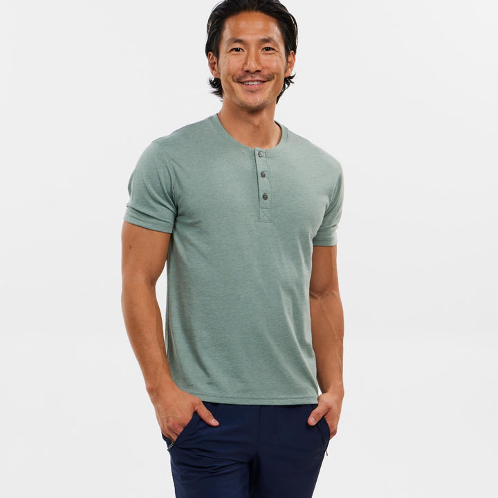 Ash & Erie Lightweight Heathered Sage Short Sleeve Henley for Short Men   Short Sleeve Henley