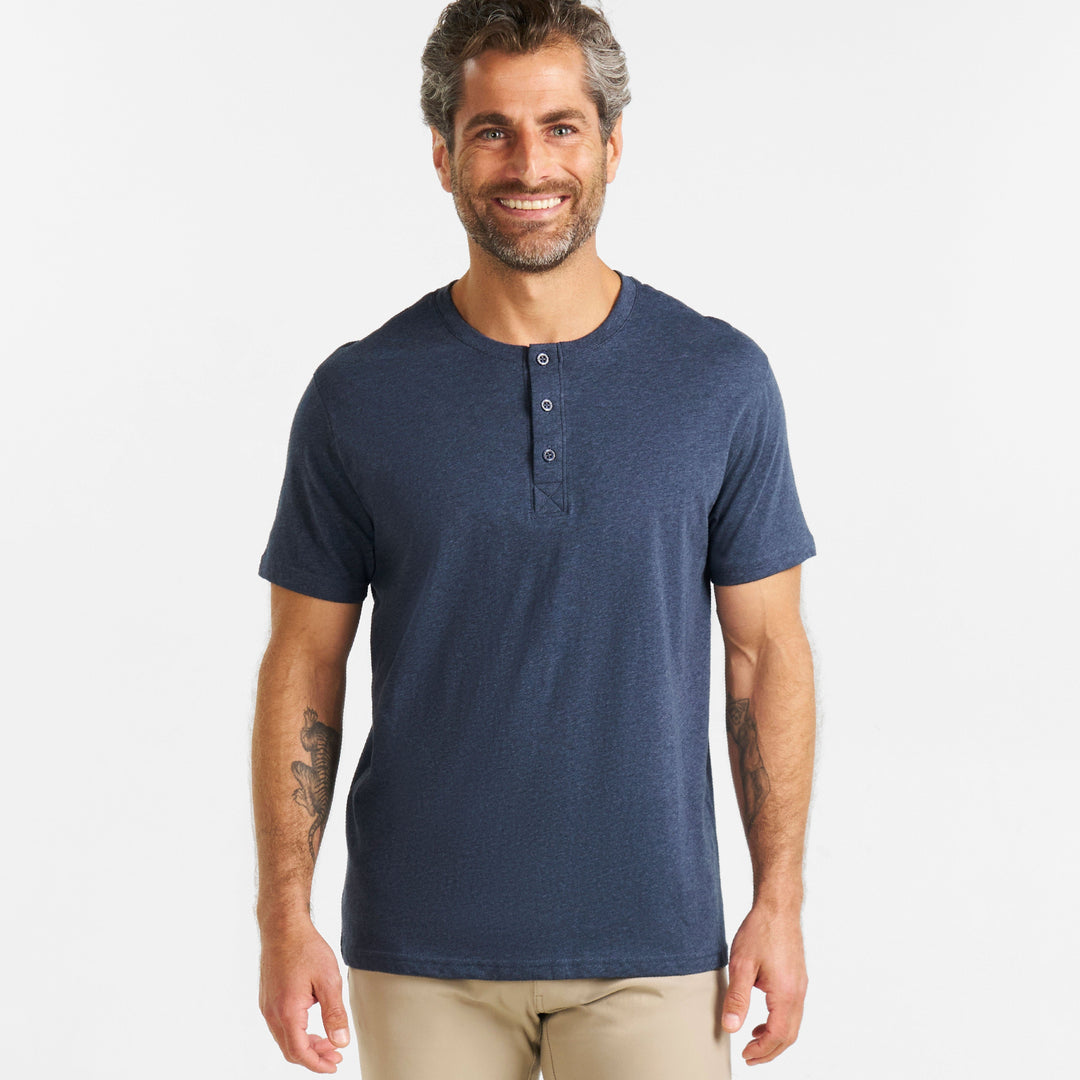 Ash & Erie Navy Melange Short Sleeve Henley for Short Men   Short Sleeve Henley