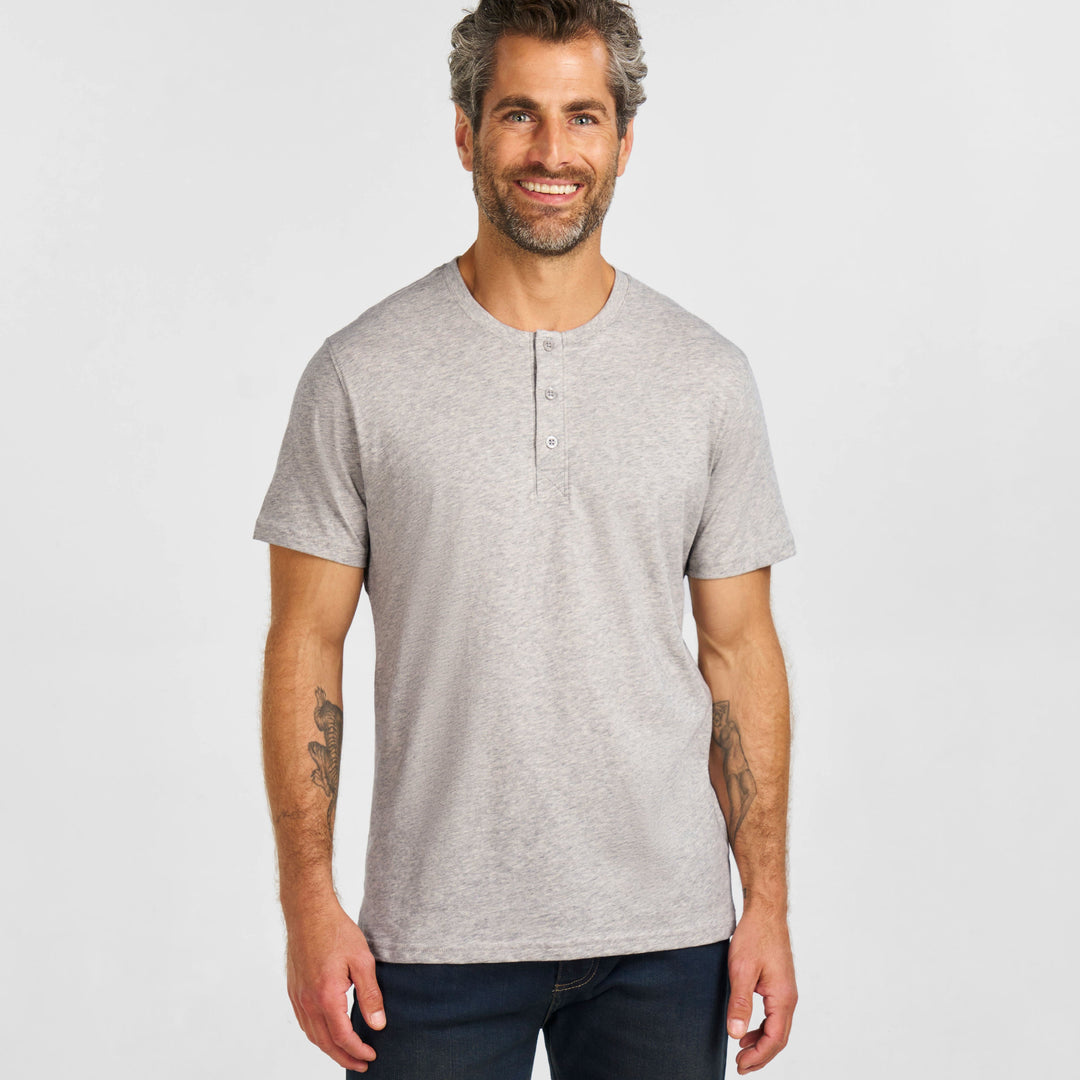 Ash & Erie Melange Pearl Short Sleeve Henley for Short Men   Short Sleeve Henley