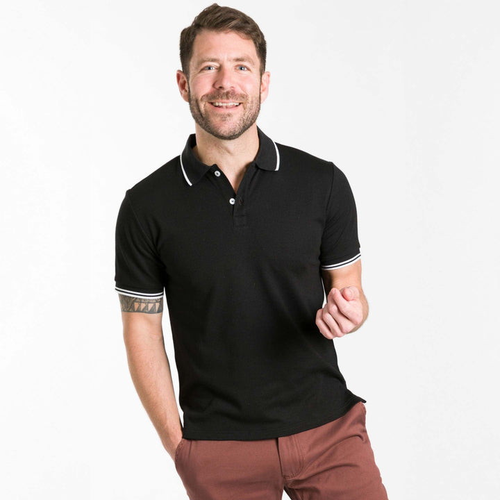Ash & Erie Black Micro Pique Polo Shirt for Short Men   Short Sleeve Polo Shirt