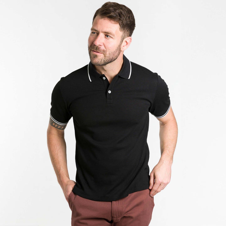 Ash & Erie Black Micro Pique Polo Shirt for Short Men   Short Sleeve Polo Shirt