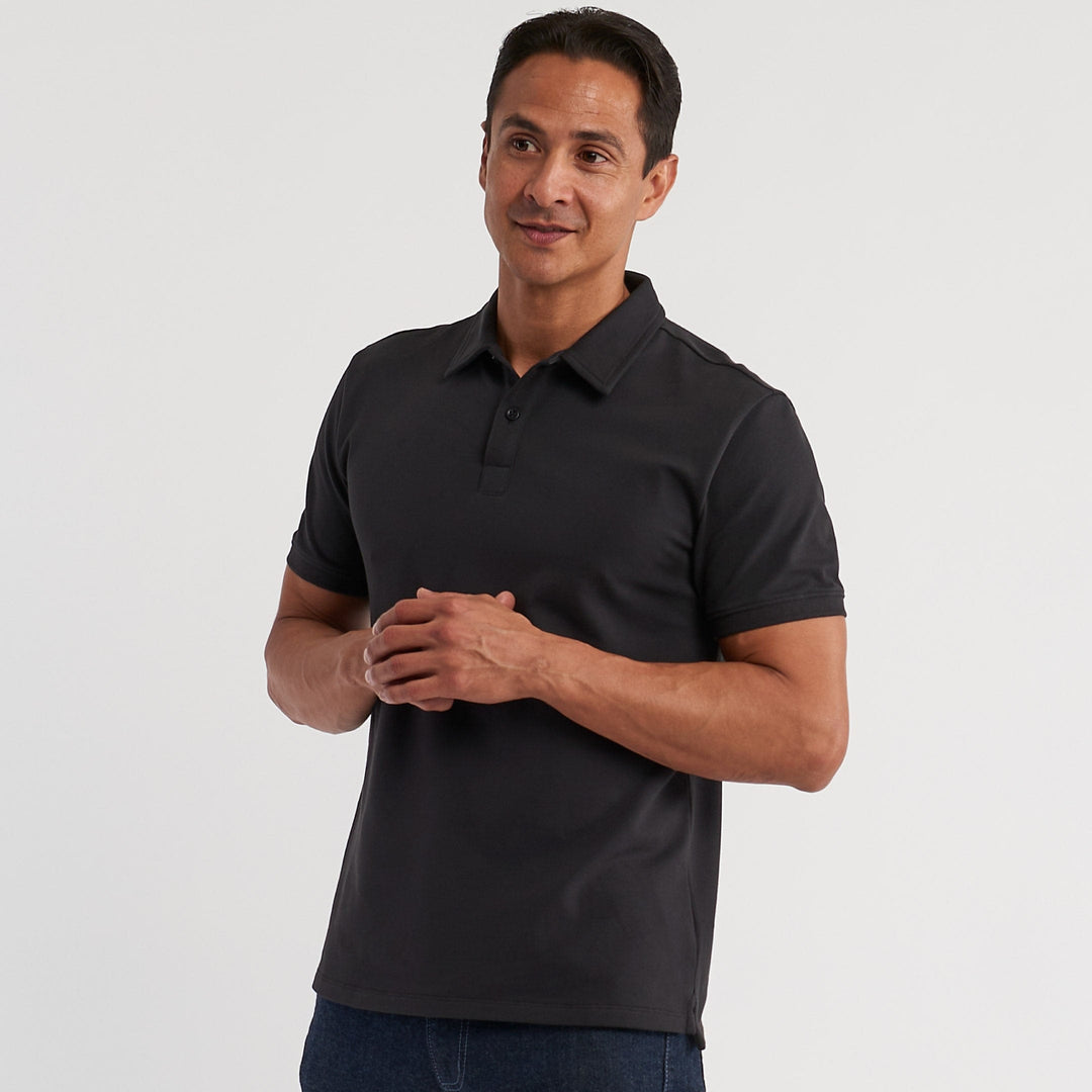 Ash & Erie Black Pique Polo Shirt for Short Men   Short Sleeve Polo Shirt