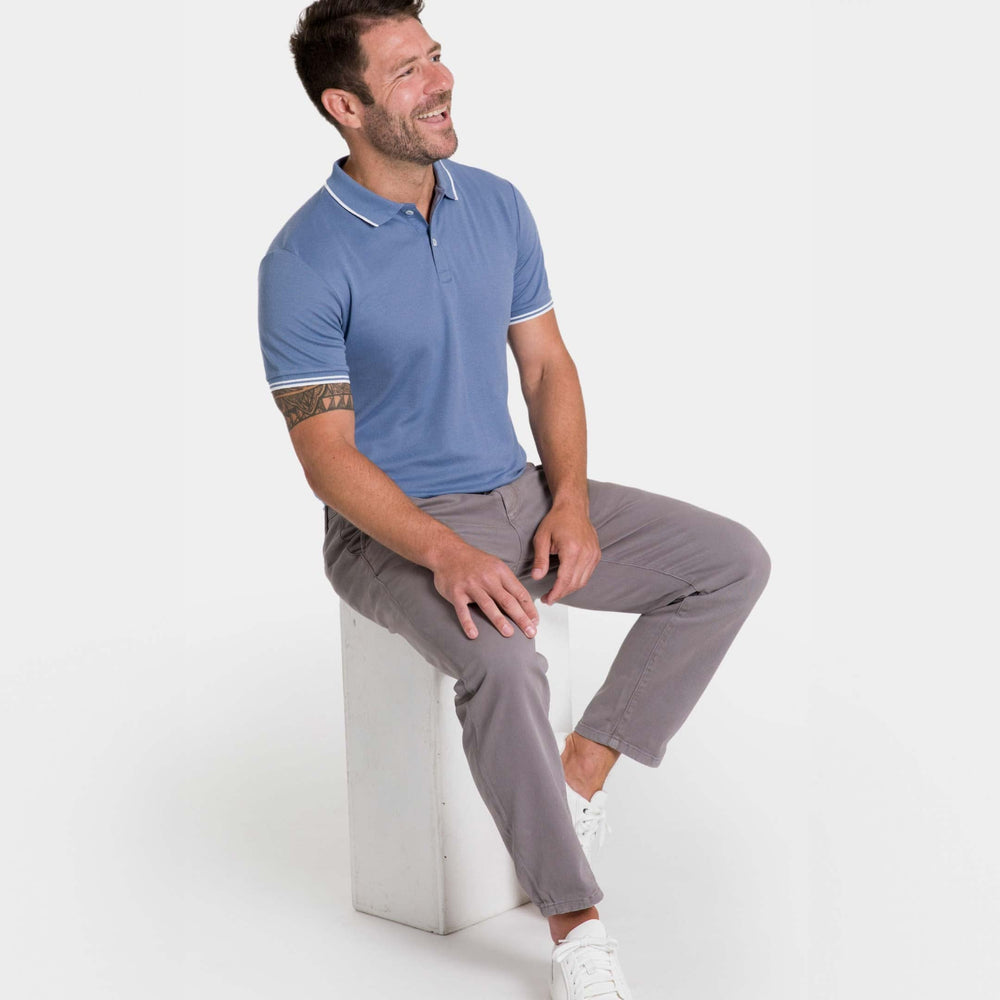 Ash & Erie Blue Micro Pique Polo Shirt for Short Men   Short Sleeve Polo Shirt
