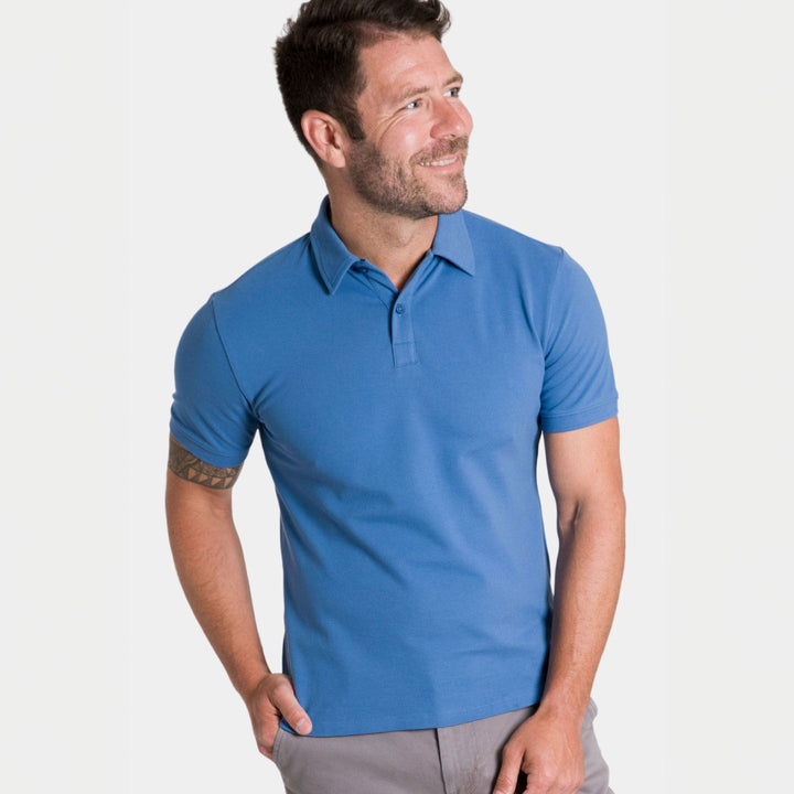 Ash & Erie Blue Pique Polo Shirt for Short Men   Short Sleeve Polo Shirt