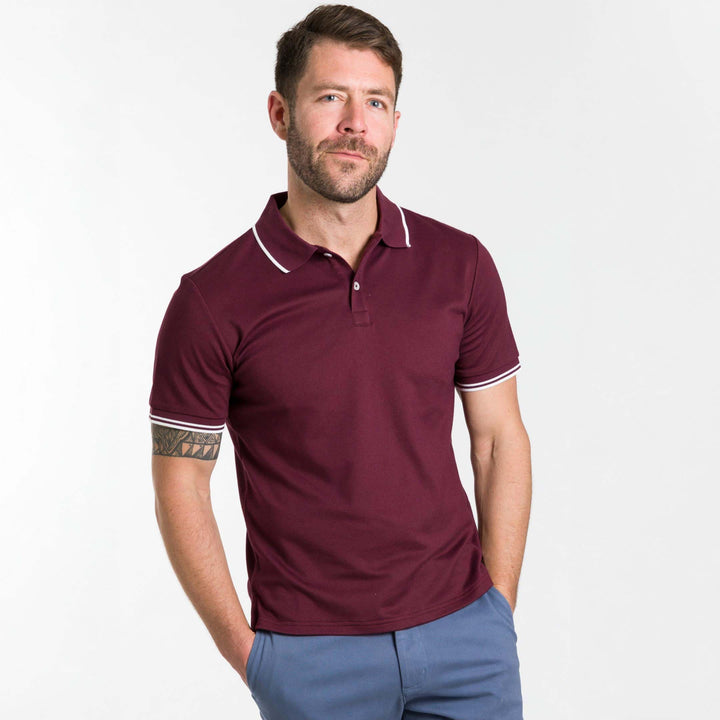 Ash & Erie Burgundy Micro Pique Polo Shirt for Short Men   Short Sleeve Polo Shirt