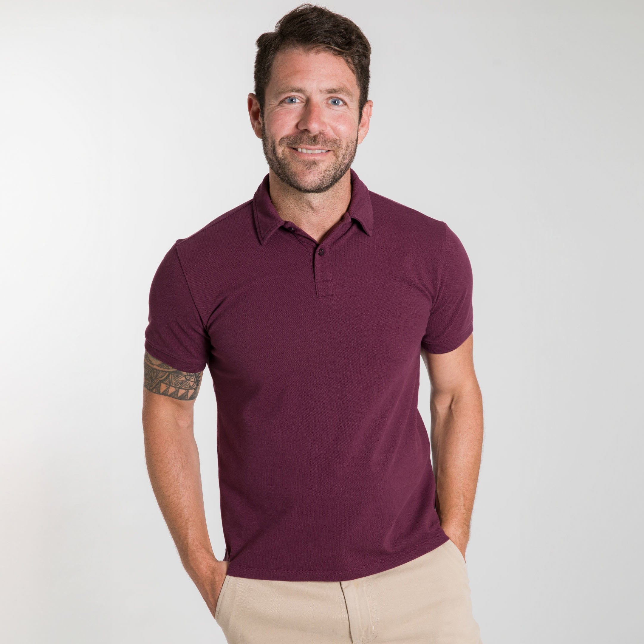 burgundy polo dress shirt Men's Burgundy Long Sleeve Polo Shirt