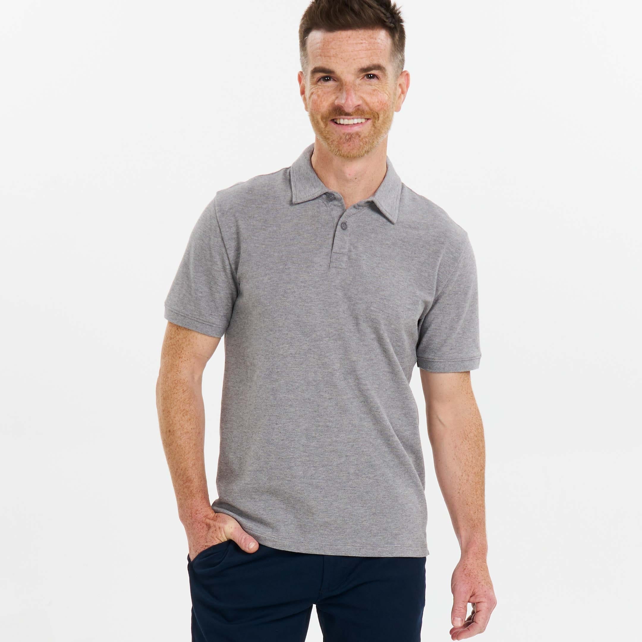 Ash Erie Heather Light Grey Pique Polo Shirt for Short Men