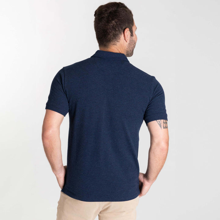 Ash & Erie Heather Navy Pique Polo Shirt for Short Men   Short Sleeve Polo Shirt