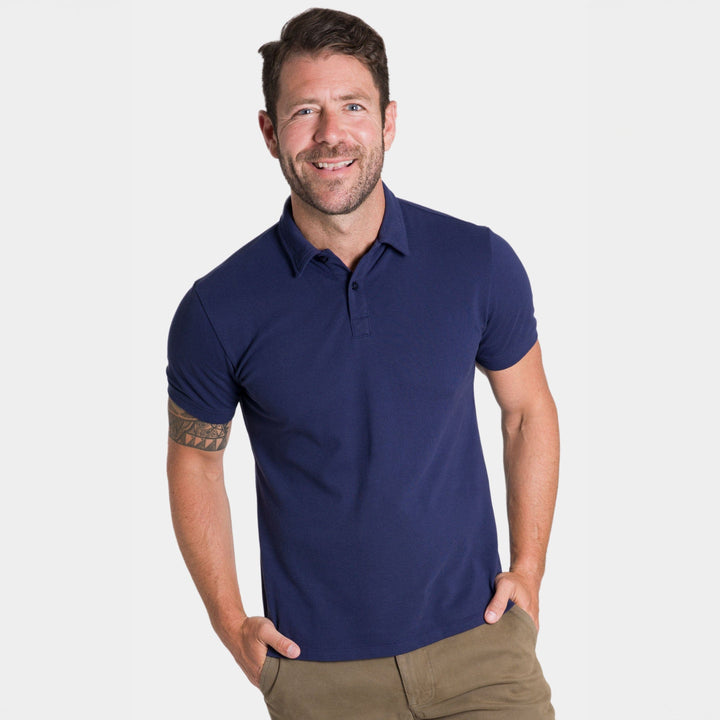 Ash & Erie Navy Pique Polo Shirt for Short Men   Short Sleeve Polo Shirt